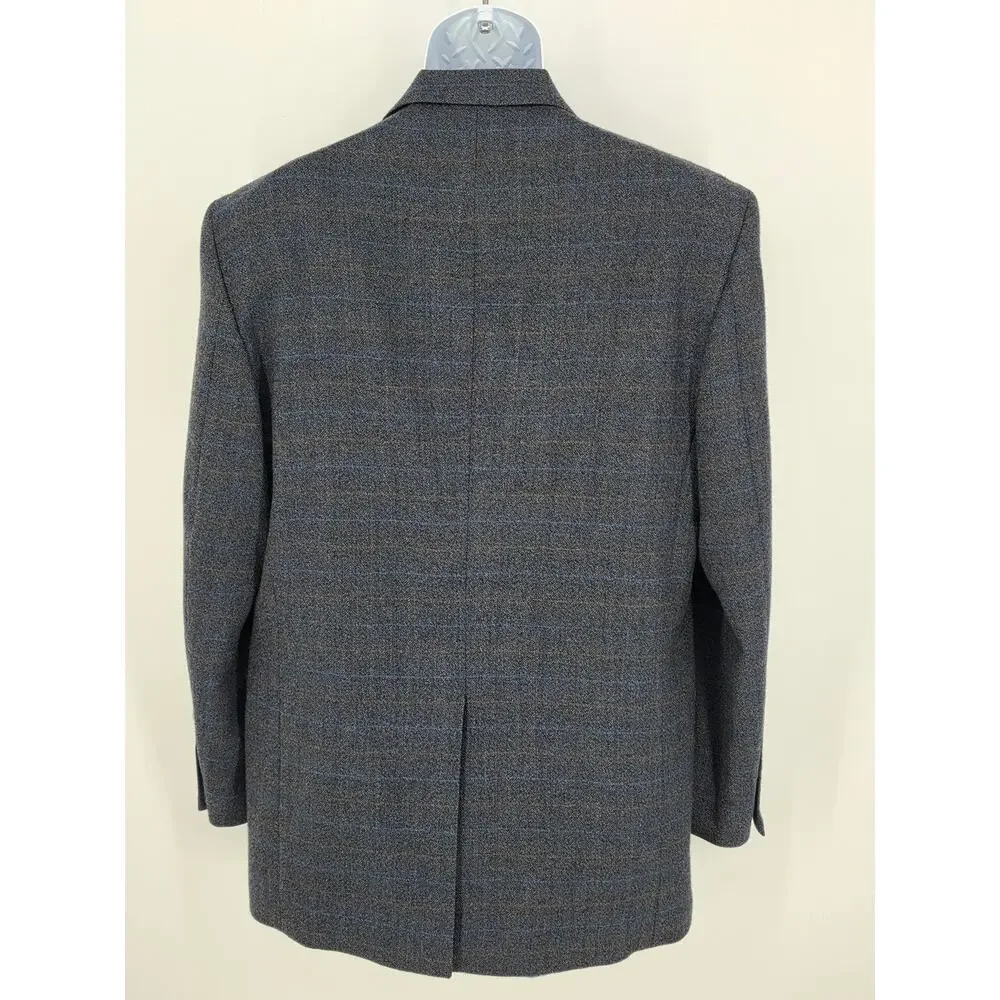 Stafford Harris Tweed Blazer 42R Blue Gray Herringbone Duck Lining Vintage USA